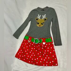 Lilt Christmas Reindeer Red Gray Dress Size 6 Holiday Long Sleeve Polka Dots